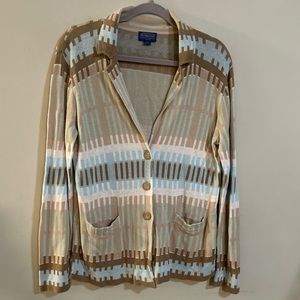 Pendleton Pastel Print 3-Button Cardigan Western Size Large Cotton Linen Blend